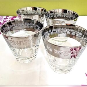 Atomic MCM Tempora Platinum Rim Rocks Glasses Vintage Barware Silver